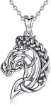 CELESTIA Sterling Silver Celtic Horse Necklace Horse Gifts for Women Girls Horses Lovers Equestrian Fans, Sterling Silver, No Gemstone