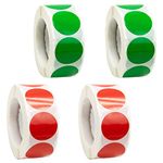 2000 Pcs Color Coding Labels, 25mm Coding Dot Sticker Labels, Round Circle Sticker Labels Rolls Writable Surface for Paper Scrapbook Calendar Planner Organization Decorations (4 Rolls, Red and Green)