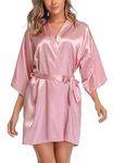 Wikoan Women's Satin Dressing Gown, Soft Silk Robe Lightweight Sleepwear for Bridal, Wedding Party Robes with Oblique V-Neck,M,Dusky Rose