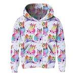 Xumplo Girls Hoodies Kids Sweatshirt Long Sleeve Pullover Toddler Hooded Top 3D Cat Printed Sweatshirt Funny Clothes with Pocket Pink 9-10 Year