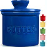 PriorityChef Butter Crock with Lid, Spreadable Butter, French Butter Keeper to Leave on Counter with Water Line, Ceramic French Butter Dish, Dark Blue