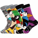 Funny Cartoon Socks Men 5 Pack Colorful Crazy Cute Character Patterned Cotton Novelty Dress Crew Socks Women Size 9-12, Cartoon, One Size