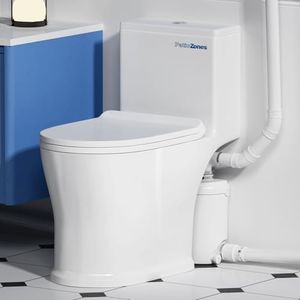 Macerating Toilet with Pump for Basement Upflush System, One-piece Dual Flush Elongated Toilet Bowl, Quiet Sewage Pump, Floor Mounted Accessories Kit Included, Nano-glaze Finished Surface