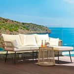 YITAHOME Rope Woven Sectional L-Shaped Sofa, 3 Pieces Patio Furniture Set for Patio Backyard Poolside, Wicker Conversation Set with Cushions, Detachable Lounger, Side Table - Beige