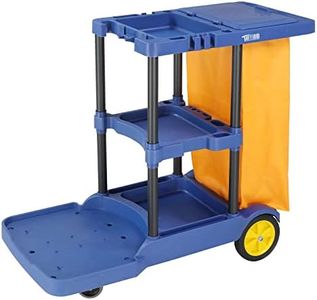 TUFFIOM Commercial Traditional Cleaning Janitorial 3-Shelf Cart, 500 Lbs Capacity Housekeeping Cart, 42.5" L x 18.7" W x 37.6" H, Wheeled with 22 Gallon Yellow Vinyl Bag and Cover w lid, Blue