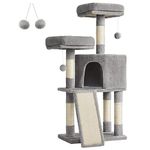 FEANDREA Cat Tree, Cat Tower, 45.3-Inch Cat Condo with Scratching Posts, Ramp, 2 Plush Perches, Cat Cave, for Small Spaces, Apartment, Light Gray UPCT141W01