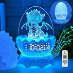 HYODREAM Dragon Egg Alarm Clock for Bedrooms, Small Digital Clock Night Light with Baby White Noise Machine for Sleeping, Bluetooth Speaker, 16 Colors Dragon Gifts for Kids/Adult