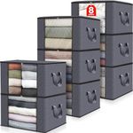 Fab totes 8-Pack Clothes Storage, Foldable Blanket Storage Bags, Storage Containers for Organizing Bedroom, Closet, Clothing, Comforter, Organization and Storage with Lids and Handle, Grey