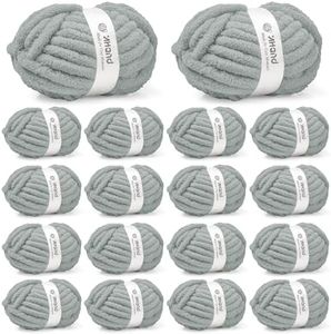 Inhand Chunky Chenille Yarn for Hand Knitting,Thick Bulky Blanket Yarn for Crocheting,Soft Fluffy Yarn for Crochet Birthday Gifts for Men/Women/Beginners,18 Pack (29.5Yds/8.4oz Each),Frost Gray