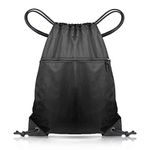 CHEPULA Drawstring Bags, Large Black Sports Backpack String Swim Drawstring Gym PE Bags for Women Men, Travel Beach Bag with Waterproof