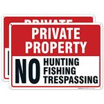 (2 PACK) No Hunting No Fishing No Trespassing Sign Private Property, Large 14 X 10" Aluminum, For Indoor or Outdoor Use - USA Made Of Rust Free Aluminum-UV Printed