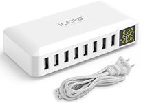 iLepo 8- Port USB Charger Charging Station for Multiple Device with LED Display Desktop Wall Charger For Laptops, Tablets, and Phones