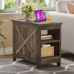 YITAHOME Farmhouse End Table with Charging Station, Narrow Side Table with Storage Shelf, Nightstand with Storage for Small Spaces, Living Room, Bedroom, Dark Rustic Oak