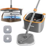 BOMIDI Spin Mop and Bucket System, Includes Dual Compartment Mop Bucket with Thick Washable Microfiber Pads for Home Cleaning (Mop Set)