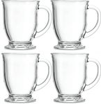 WRINGO 450ml Glass Coffee Mugs Clear Coffee Cups with Handles Perfect for Latte, Cappuccino, Espresso Coffee, Tea and Hot Beverages, Set of (4)