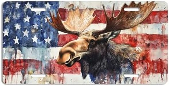 NGZ Moose License Plate, Funny Pet American Flag Painting Aluminum License Plate Suitable for Car, RVs, Bars, Fences, garages, etc. 12x6 Inch