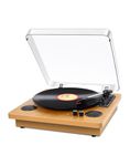 Record Player, Bluetooth Portable Vinyl Turntable Digital Encoder Built-in Stereo Speaker and Belt Drive,Aux-In,RCA Output,3 speed 33/45/78 RPM - Natural Wood
