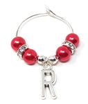 Personalised Red Pearl Initial Letter Wine Gin Prosecco Glass Charms Hen Wedding Christmas Party