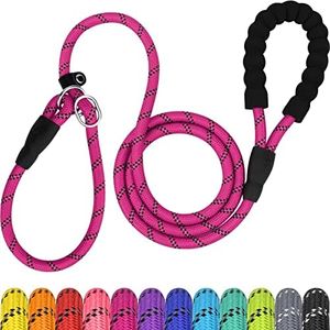 TagME Slip Leads for Dogs, 6 FT Heavy Duty Slip Leash with Padded Handle, Strong Rope No Pull Pet Training Leash for Large Dogs,Hot Pink