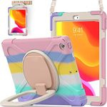 BATYUE for iPad 9th/ 8th/ 7th Generation Case (iPad 10.2 inch Rugged Case 2021/2020/2019) with Screen Protector, Rotating Stand/Pencil Holder/Carrying Shoulder Strap (Colourful Pink)