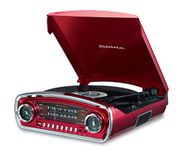 Studebaker 3-Speed Pitch Control Turntable with Bluetooth Receiver AM/FM Stereo Radio/USB Slot for MP3 Playback/Headphone and Aux in Jacks (Red)
