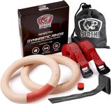 2021 Winner Wooden Gymnastics Rings With XXL Straps, Neoprene Hanging Straps, Withstand Upto 150KG, Superior Comfort & Grip, Calisthenics Ring, Thick 32mm Hoops With Door Anchor, Grip Tape & Carry Bag