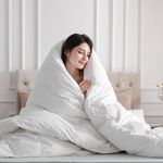 Luxury All Season Queen White Goose Feather Down Comforter Warmth Duvet Insert,100% Cotton Cover 600 Thread Count,Soft Fluffy Comforter with Corner Tabs.White