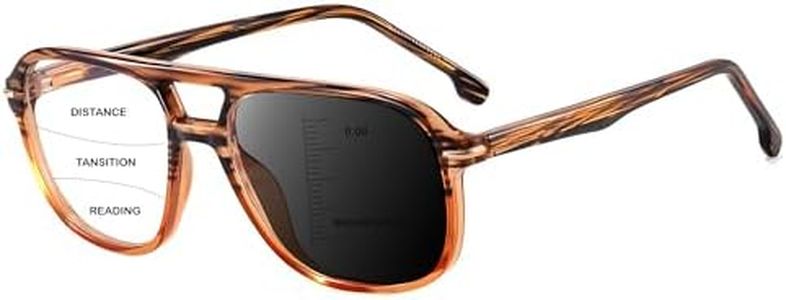 HOOBAY Photochromic Progressive Multifocus Reading Glasses Men Women,Progressive Readers No Line Quick-Transition Sunglasses (Brown Stripes, 3, x)