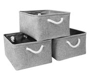 Mangata Collapsible Storage Boxes, Open Storage Baskets for Shelves 3 Pack (Grey, Medium)