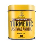 BLUE TEA - Turmeric Tea - Ashwagandha - 15 Tea Bags - Plant Based | CURCUMIN RICH - HERBAL BLEND | Immunity Booster - Caffeine Free- Non-GMO - Herbal Tea - Vegan - Gluten Free | Reusable Tin Pack