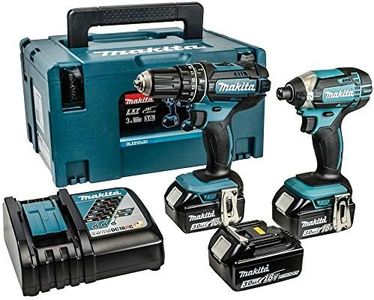 Makita Combi de broca y llave de impacto, 18 V 2 Piece Combo Kit Cordless LXT(SET DHP482 + DTD152 + DC18RC + BL1830B x3)
