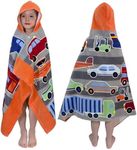 PANDUDU Kids Bath Towel Hooded - Cotton Kids Beach Towel 30"x50" for Ages 3 to 10, Toddler Towels with Hood Snaps, Soft Terry Poncho Towel as Pool Swim Cover Ups for Girls Boys (Vehicle)