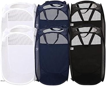 AQQA 6 Pcs Handy Laundry Collapsible Mesh Foldable Hampe (Black/White/Blue),Popup Laundry Basket with Durable Handles,Pop-up Mesh Hamper Dirty Clothes Basket for Kids Room, College Dorm or Travel