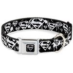 Buckle-Down DC-WSM007-M Dog Collar Seatbelt Buckle-Superman Shield Splatter Black/White, 1" x11-17