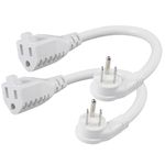 [2PACK] Flat Wall Plug Short Power Extension Cord - 6inch Mini White Low Profile Flat Head Small Appliance Power Supply AC Cord, 1625W 16AWG Household 3 Prong Indoor Grounded Short Extension Cord