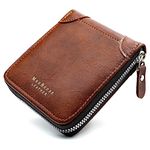 Wallets for Men, Leather Men Wallet with ID Window and Multi Card Slots, Secure Zipper Around Bifold Wallet for Mens(Brown)