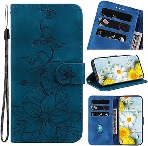 Rosbtib Phone Case for iPhone 5/5S/SE Case Leather with Card Slots Phone Case with Stand Function Magnetic Flip Case for iPhone SE 1st Generation/iPhone 5/5S - Blue Lily