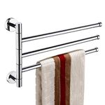 ThinkTop Luxury Towel Rail 3-Arms Swivel Towel Bar Solid Brass Chrome Finished Bathroom Swing Hanger Towel Rack Holder Space Saving Wall Mount Bath Accessories