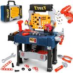 Kids Tool Set Workbench Realistic Tool Pretend Play Toys for 2 3 4+Year Old Boy Toys Electric Drill Transformable Construction Learning Toy Work Bench Christmas Birthday Gift Toddler Girl Age 3-5