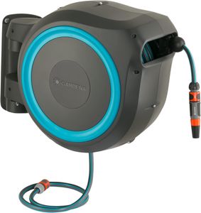 Gardena Wall-Mounted Hose Box RollUp XL, 35m Hose – Swivel Watering System, Turquoise
