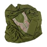 EJS Women's Unstitched Woollen Kashmiri Embroidered Salwar Suit Dress Material With Shawl Duppata (Mehendi Green)