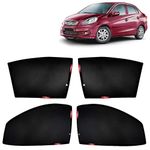 KINGSWAY® Fix Type Z-Black Side Curtains Sunshades for Car Compatible with Honda Amaze (2013 to 2018) - Enhanced Sun Protection & Privacy, Half Cut in Front Window, Complete Set of 4 Piece