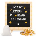 Lewondr Felt Letter Board, 10"×10" Wooden Letter Board Sign, Changeable Message Board with 20 LED Lights & 340 Letters, Pregnancy Baby Announcement Sign, First School Day Board, Black