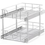 Pull Out Cabinet Organizer,Versatile Slide Out Kitchen Organizers and Storage,Heavy Duty Drawer Cupboard Storage Basket,Smooth Sliding,Chrome Finish (2 Tiers - 14 * 22 inches)