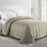 puredown® Soft Lightweight Down Blanket with Satin Trim for Bed 100% Cotton, Vintage Khaki, Full/Queen Size (90"X90")