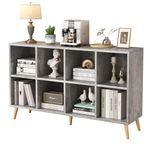 Flrrtenv 8-Cube Bookshelf 2 Tier Modern Bookcase with Legs, Wood Bookshelves Storage Organizer Shelf, Freestanding Open Book Shelves for Bedroom Living Room Office, Grey Oak