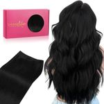 WENNALIFE Sew in Hair Extensions Real Human Hair, 24 Inch 120g Jet Black Machine Weft Hair Extensions Human Hair Hand Tied Weft Hair Extensions Sew In