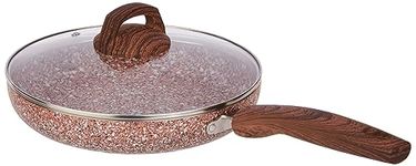 amazon basics Non-Stick Cookware Set, Granite Finish, Induction Base (1 Fry Pan - 24 cm and 1 Glass Lid; Rust Granito)