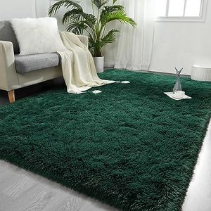 FlyDOIT Large Area Rugs for Living Room, 5x8 Feet Deep-Green Shaggy Rug Fluffy Throw Carpets, Ultra Soft Plush Modern Indoor Fuzzy Rugs for Bedroom Girls Kids Nursery Room Dorm Home Decor