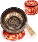 Tibetan Singing Bowl Set with Silk Box and Silk Cushion and Mallet, Meditation Sound Bowl Handcrafted for Yoga and Mindfulness, Exquisite Present for Family, Friends or Yourself